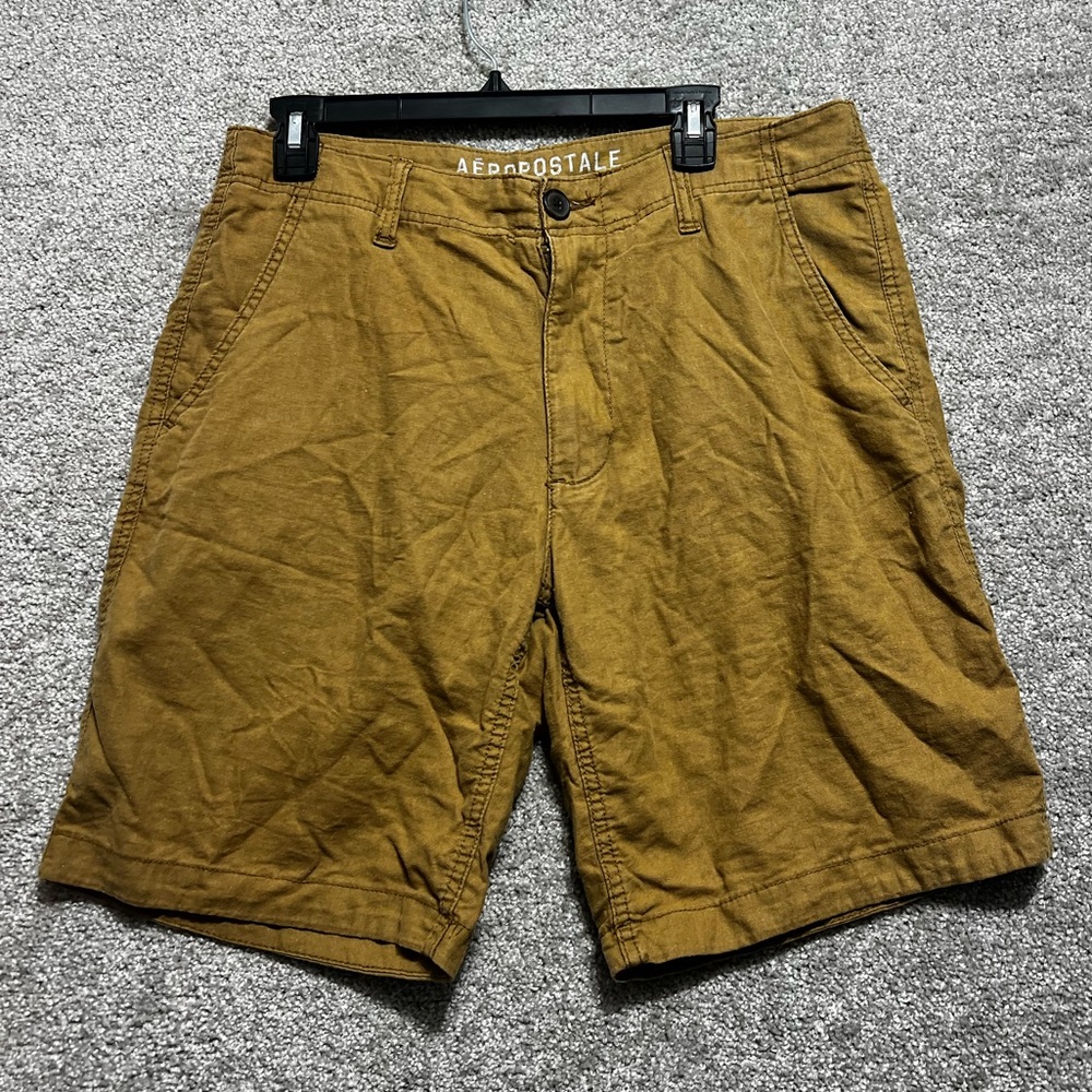 Aeropostale Men’s Cotton Linen Blend Chino Tan Khaki Shorts Size 32
